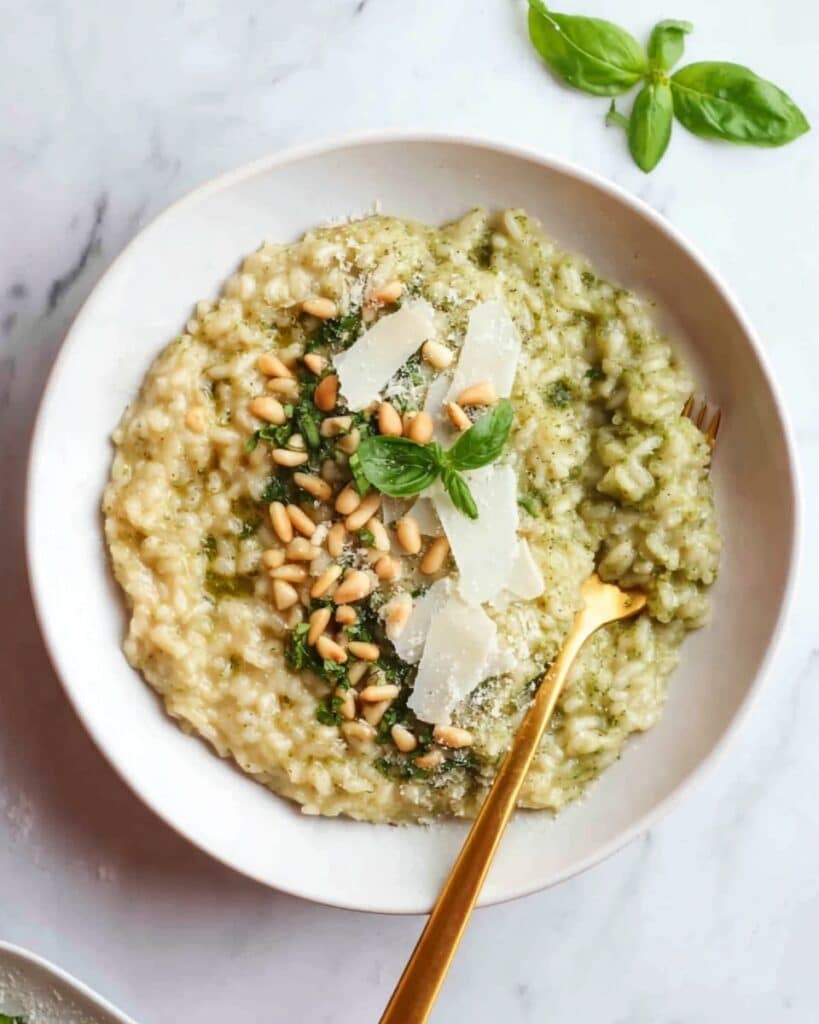 Pesto Risotto with Toasted Pine Nuts Recipe