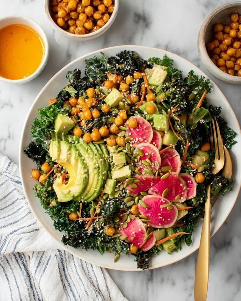 Colorful Kale Salad with Roasted Chickpeas, Avocado, and Carrot Ginger Dressing Recipe