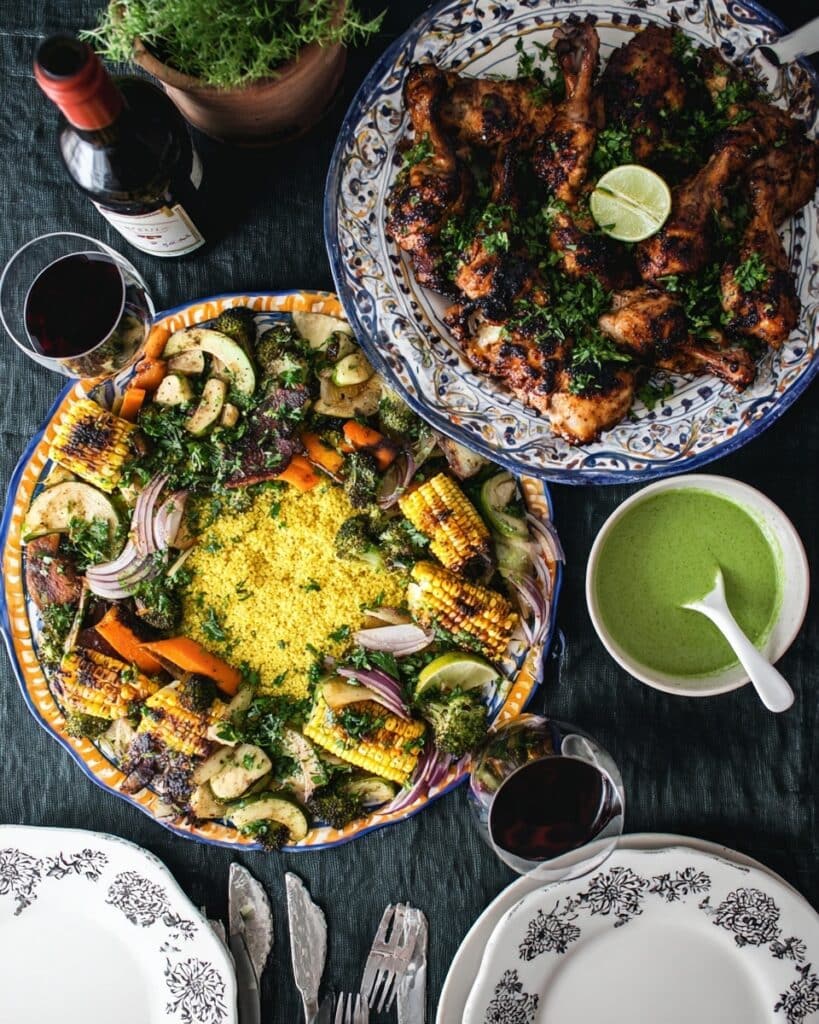 Tandoori Chicken Thighs with Grilled Vegetables and Couscous Recipe