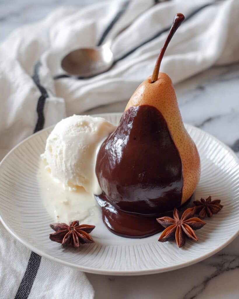 Poires Belle Hélène – Poached Pears with Chocolate Sauce Recipe