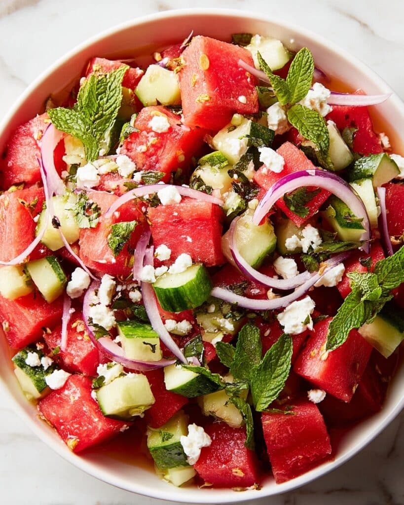 Watermelon-Feta Salad with Mint and Cucumber Recipe