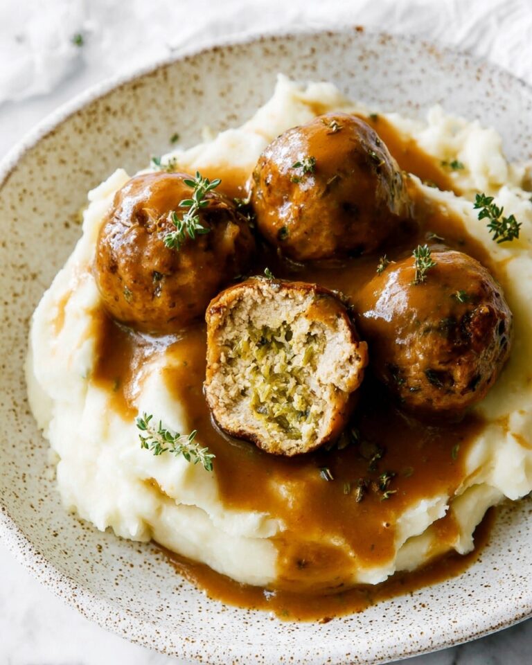 Thanksgiving Turkey Stuffing Meatballs with Gravy Recipe