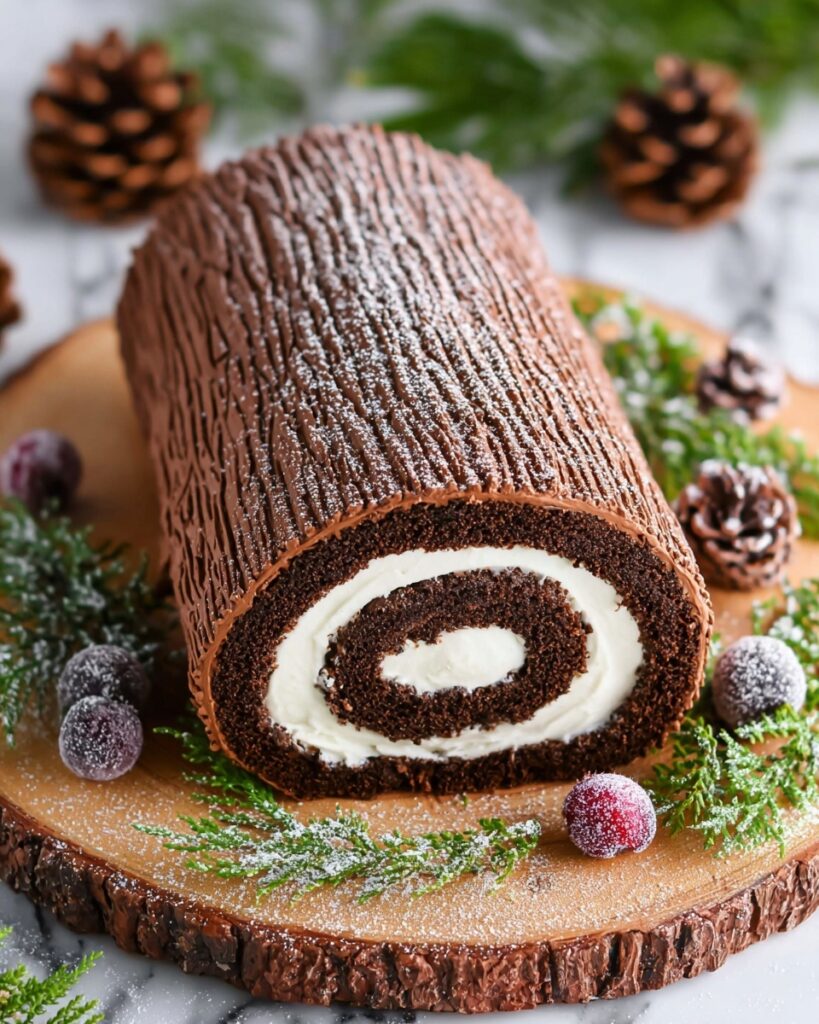 Chocolate Yule Log Cake with Mascarpone Filling Recipe
