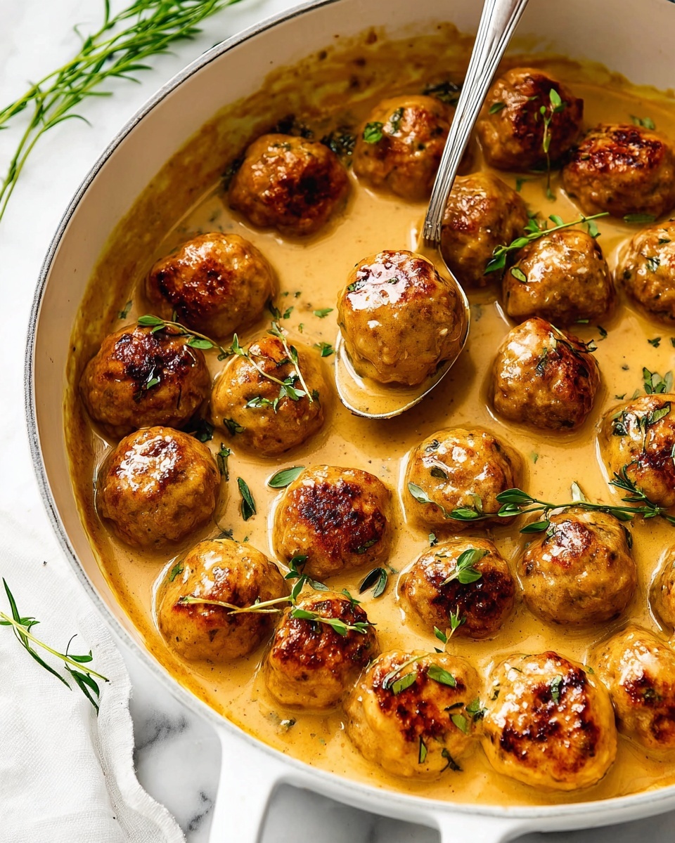 A white pan with two white handles holds about twenty browned meatballs scattered in an irregular pattern. Each meatball has a golden-brown crust with darker spots from cooking, showing a slightly rough texture. The pan's surface shows some browned bits around the meatballs, suggesting they were cooked well. In the top left corner, a white plate partially enters the frame holding four meatballs with the same browned texture. The whole scene sits on a white marbled surface, adding a clean and light background. photo taken with an iphone --ar 4:5 --v 7