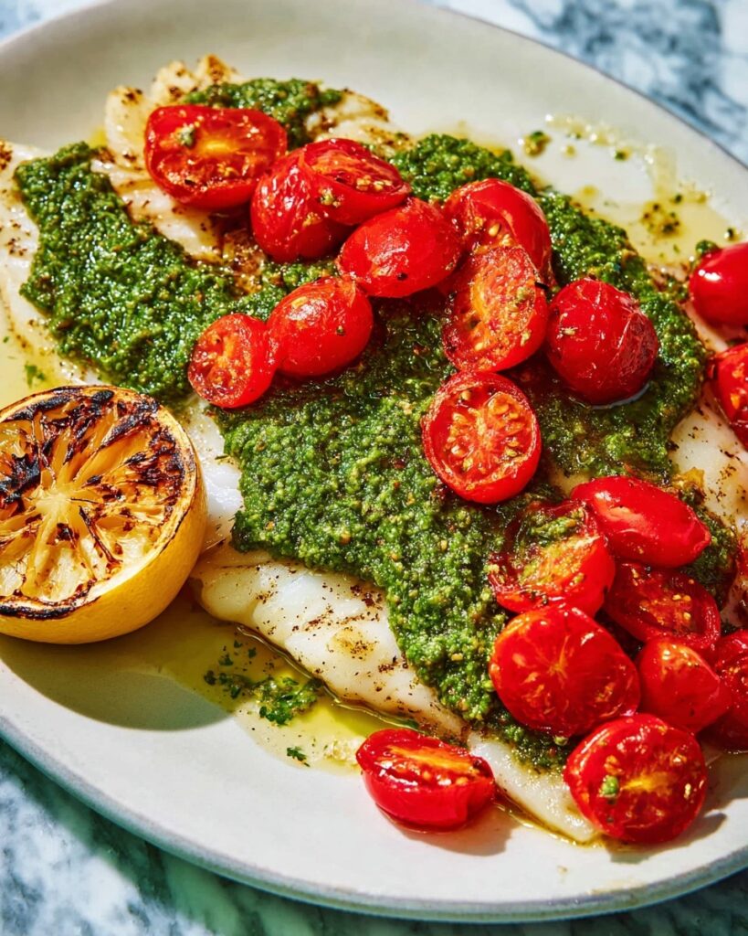 Baked Chilean Sea Bass with Basil Pesto Recipe