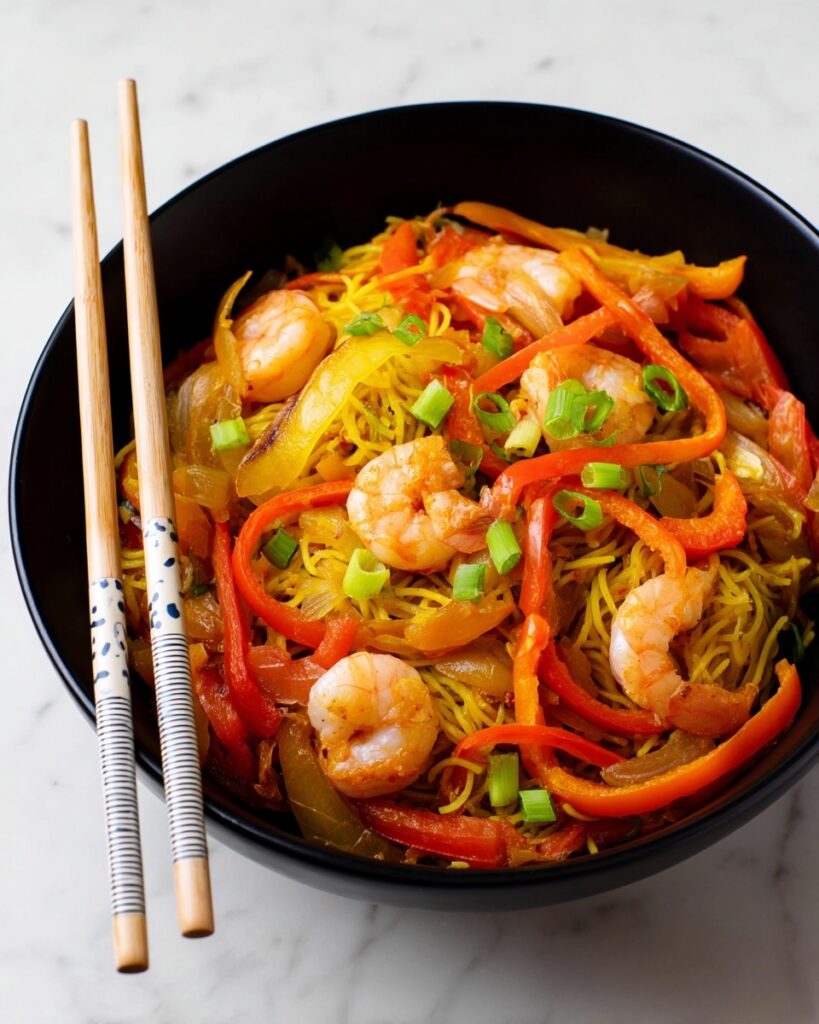 Spicy Curry Singapore Noodles with Shrimp Recipe