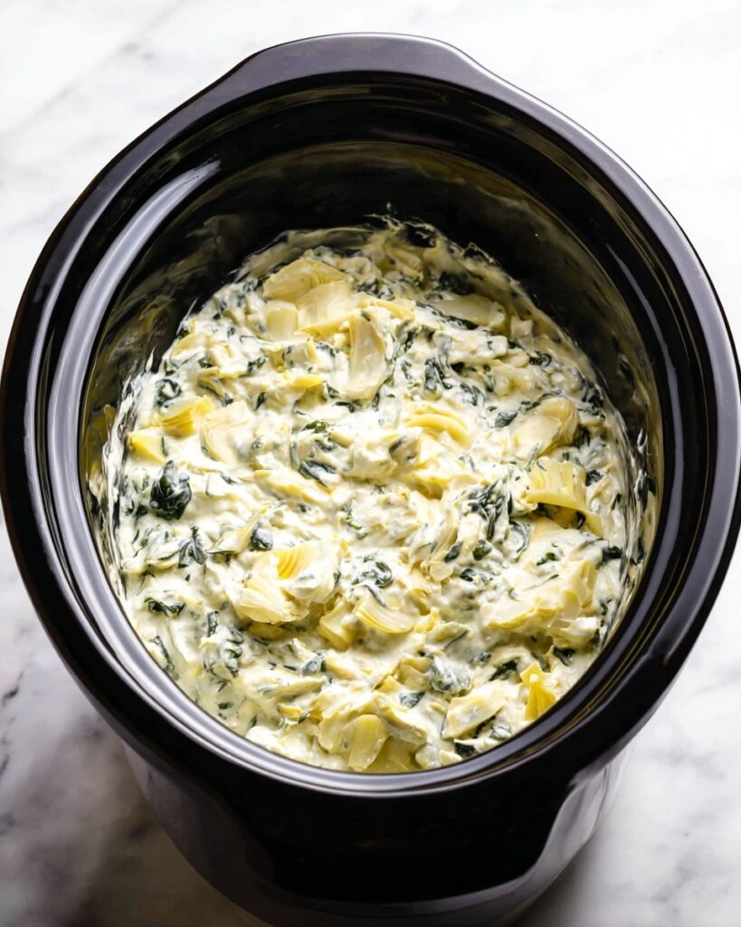 Easy Slow Cooker Spinach Artichoke Dip Recipe