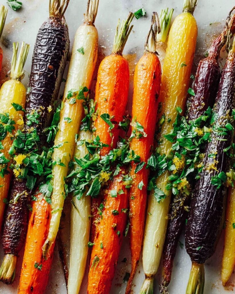 Roasted Rainbow Carrots with Tahini and Pomegranate Recipe