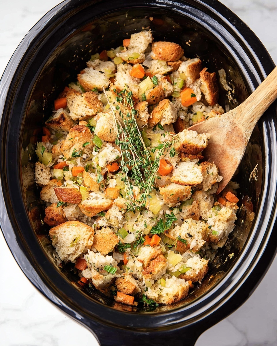 A white plate holds a dish made of torn bread pieces mixed with small orange carrot cubes, sautéed onions, and bits of mushroom. The bread pieces are golden brown with some light toasted edges, and the onions are translucent with a soft texture. The dish is garnished with small green parsley leaves scattered on top. The plate is placed on a white marbled surface with an orange cloth nearby and part of a black-and-silver kitchen appliance visible on the left side. Photo taken with an iphone --ar 4:5 --v 7