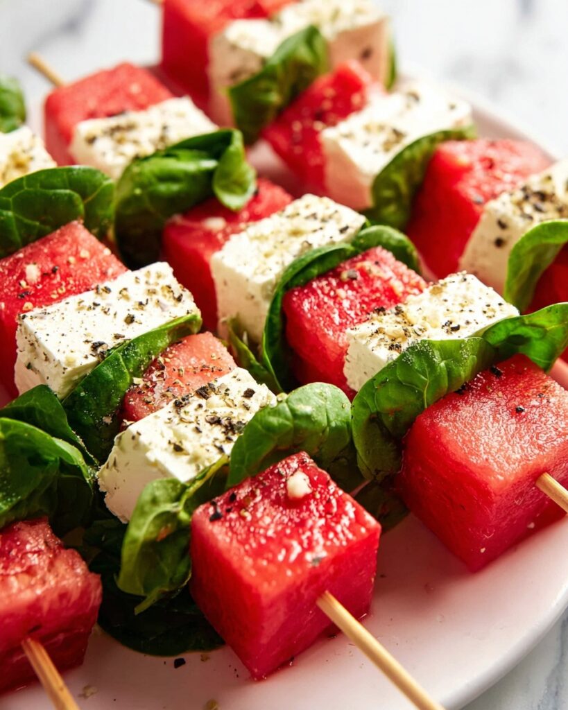 Watermelon Feta Skewers with Mint Recipe