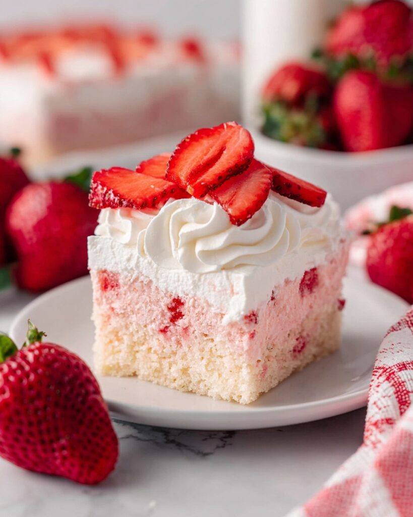Strawberry Poke Cake with Fresh Fruits Recipe