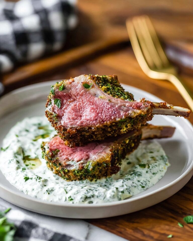 Garlic Herb Rack of Lamb with Mint Yogurt Sauce Recipe