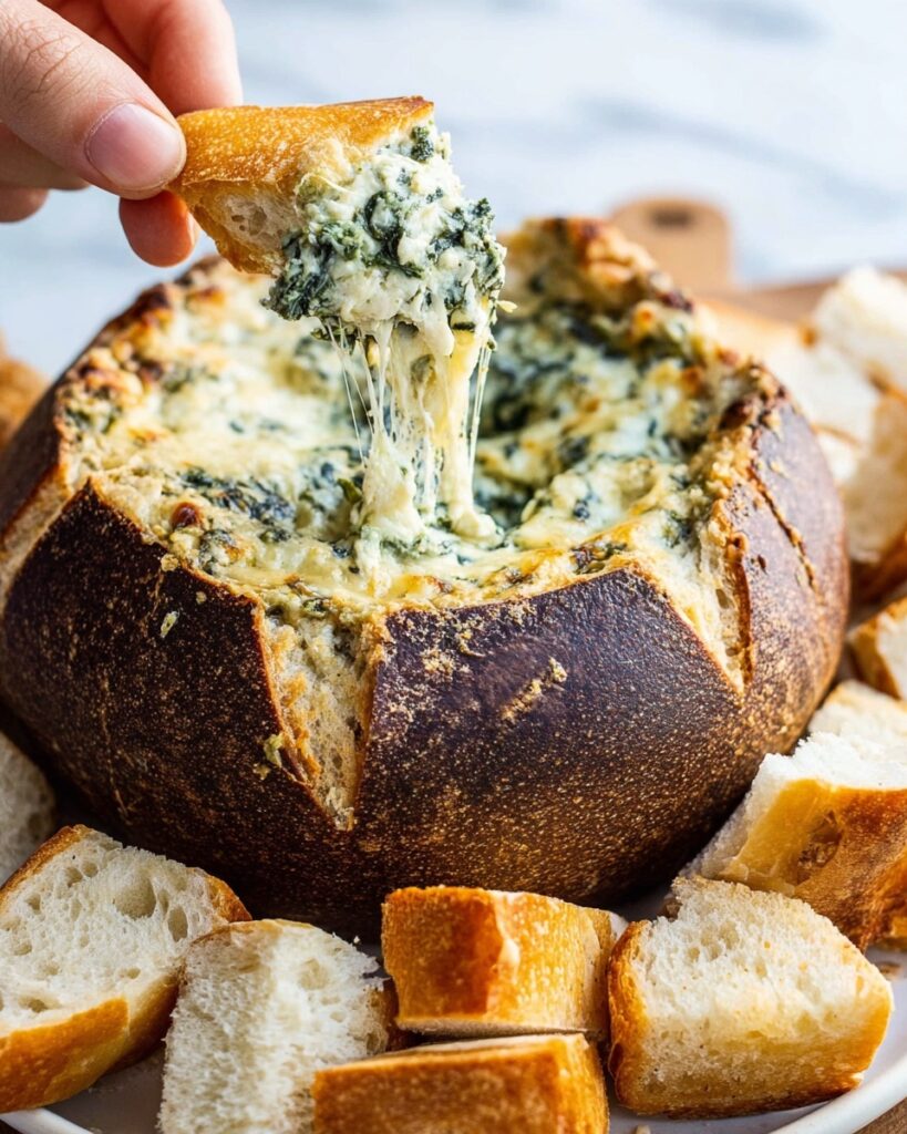 Cheesy Spinach Artichoke Bread Bowl Recipe
