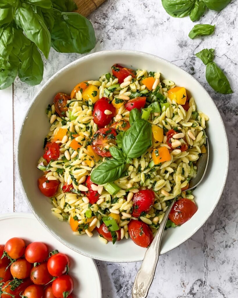 Mediterranean Orzo Salad with Pesto Recipe