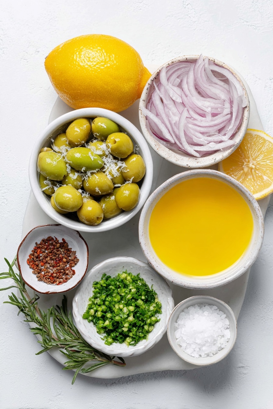 Flat lay of a small-medium red onion thinly sliced, a small white ceramic bowl of finely chopped green olives, a small white ceramic bowl with bright lemon juice, a small white ceramic bowl containing golden olive oil, a small white ceramic bowl with thick honey, a whole lemon with a section of lemon zest, a small white ceramic bowl of coarse kosher salt, a small white ceramic bowl of freshly cracked black pepper, two small-medium boiled beets whole and unpeeled, a small white ceramic bowl of finely minced fresh parsley, a small white ceramic bowl of finely minced fresh mint placed on a clean white marble surface, soft natural light, photo taken with an iPhone, professional food photography style, fresh ingredients, white ceramic bowls, no bottles, no duplicates, no utensils, no packaging --ar 2:3 --v 7 --p m7354615311229779997 - Pickled Beet Salad with Fresh Herbs, beet salad recipe, healthy beet salad, easy vegetable salad, tangy pickled beet dish