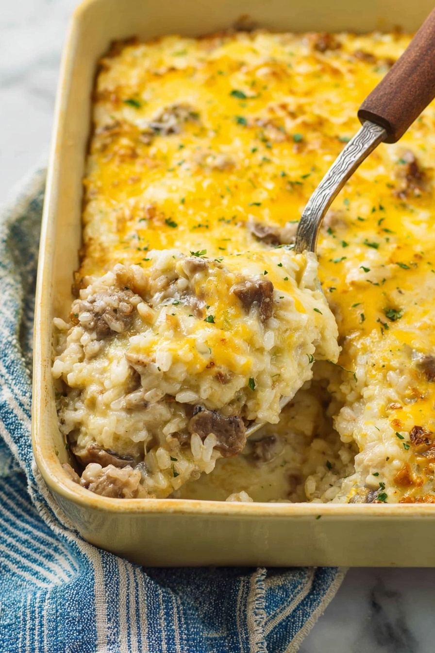 Cheesy Ground Beef and Rice Casserole Recipe - Serving