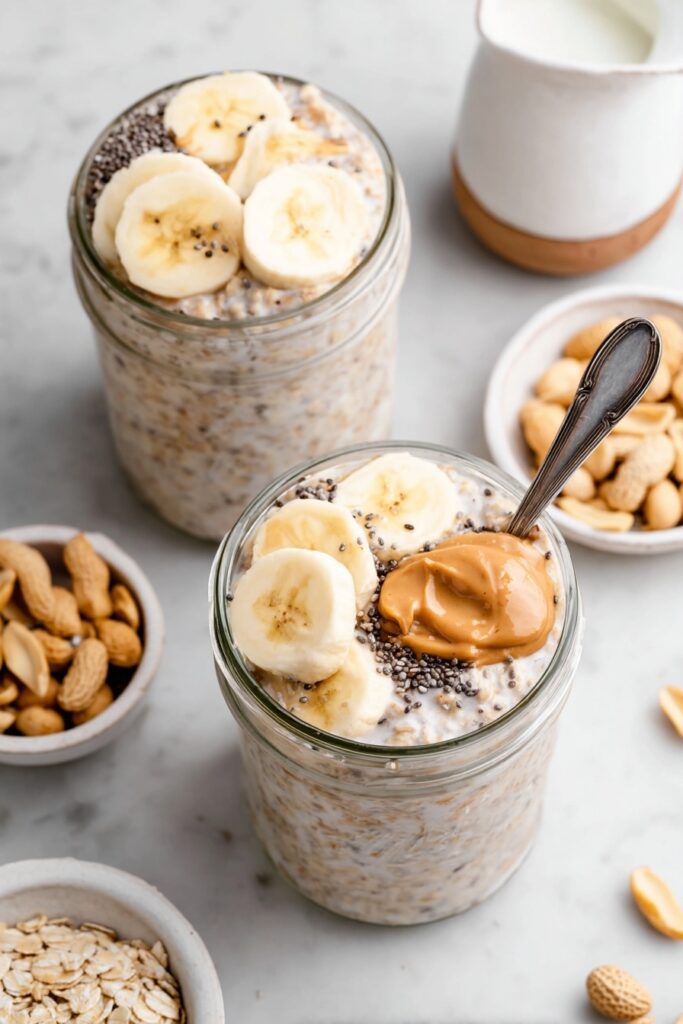High Protein Peanut Butter Banana Overnight Oats Recipe
