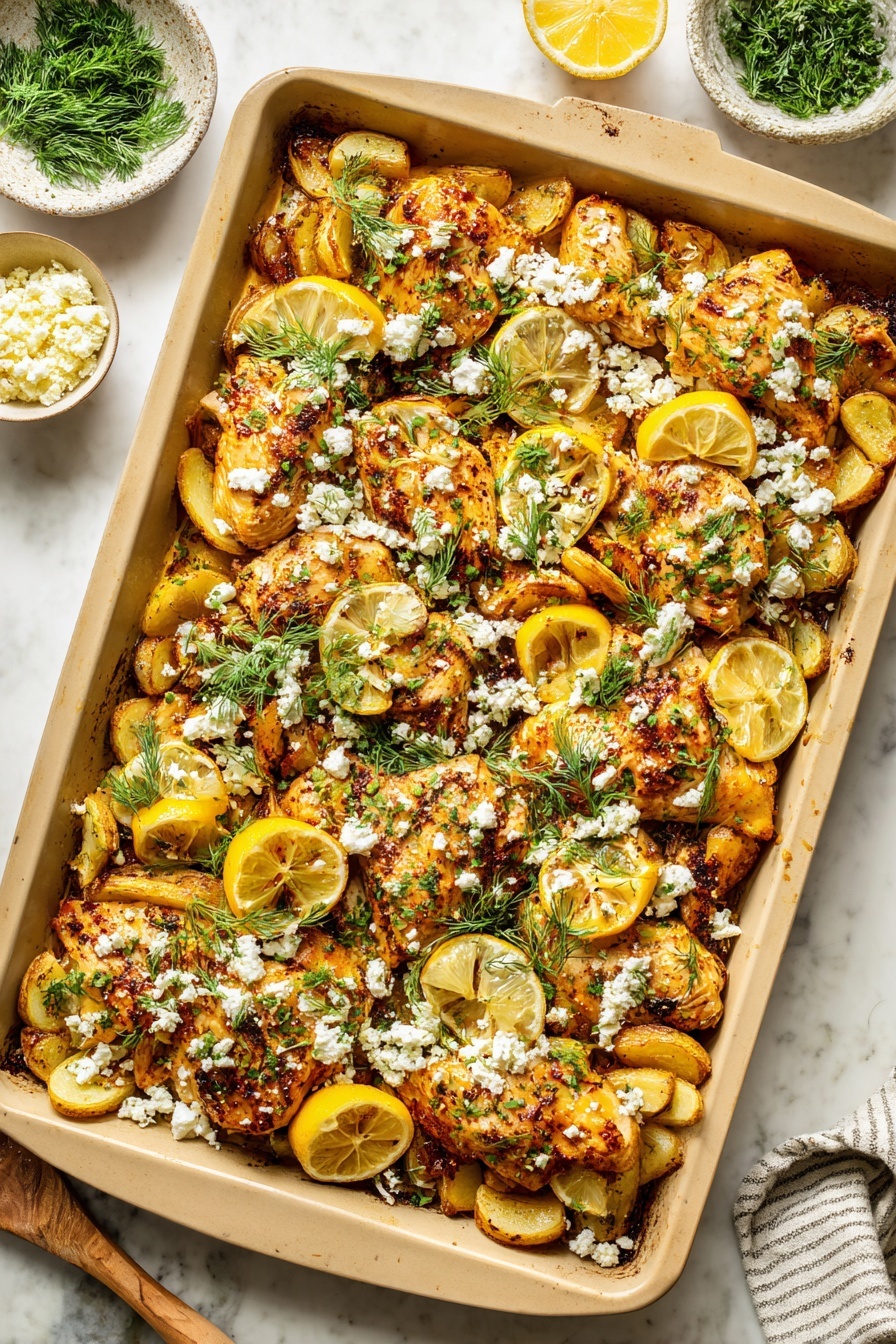 Herby Lemon Garlic Chicken and Potatoes Sheet Pan Meal Recipe - Serving
