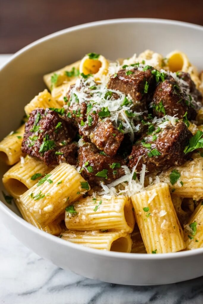 Cajun Steak Tips with Cheesy Rigatoni Recipe